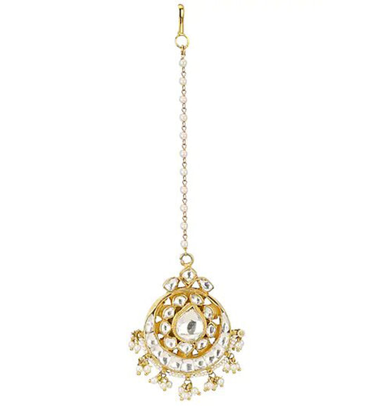 White Jadtar Stones and small beads Gold Plated Studded Maang tikka