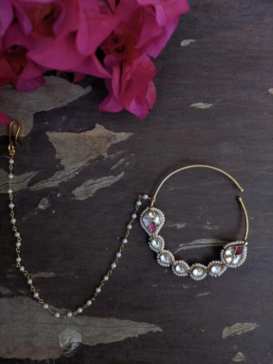 Pink And White Stone Nose Ring