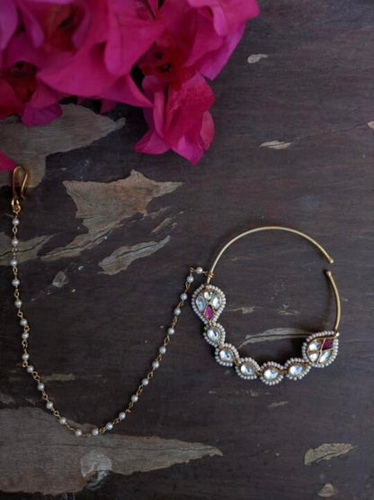Pink And White Stone Nose Ring