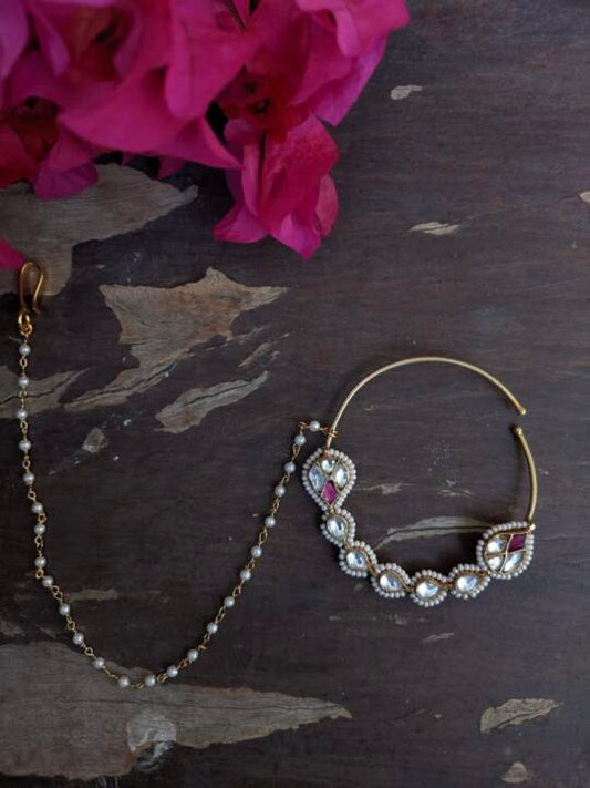 Pink And White Stone Nose Ring