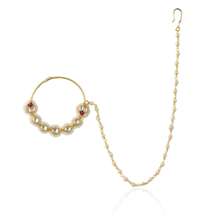 Pink And White Stone Nose Ring