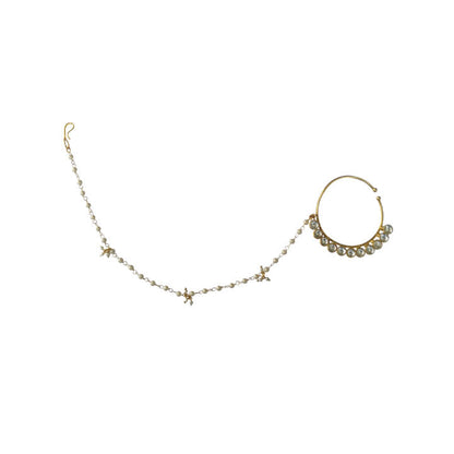 Delicate Nose Ring With White Jadtar Stones