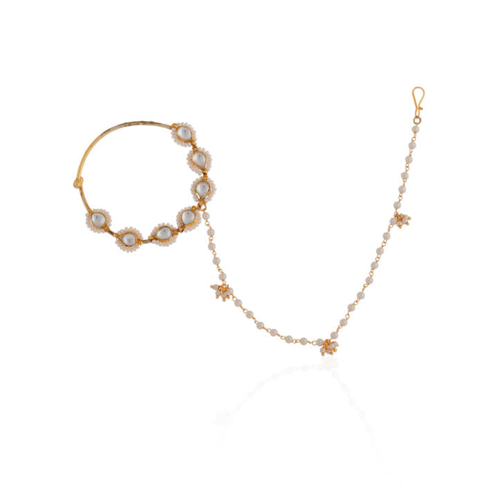 White Gold Pearl Nath