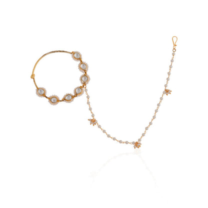 White Gold Pearl Nath