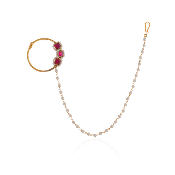 Pink square Gold plated Alloy nose ring