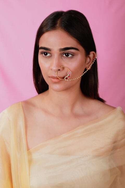 Pink square Gold plated Alloy nose ring