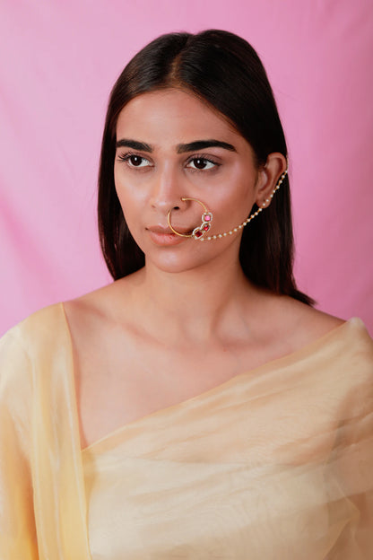 Pink square Gold plated Alloy nose ring