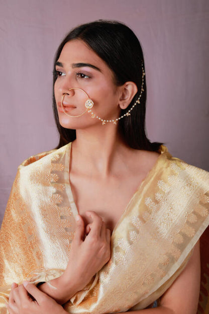 Emerald Gold plated white nath with white stone