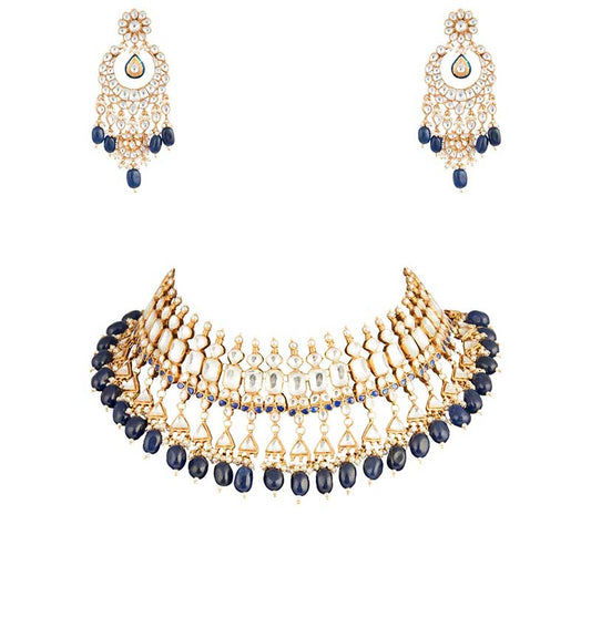 Blue & White jadtar studded Necklace
