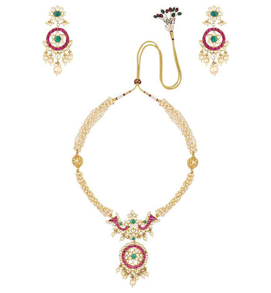 White & Pink jadtar and small beads Necklaces