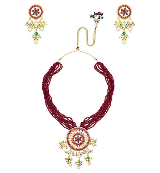 Necklace of Red beads string with Multicolor Pendant
