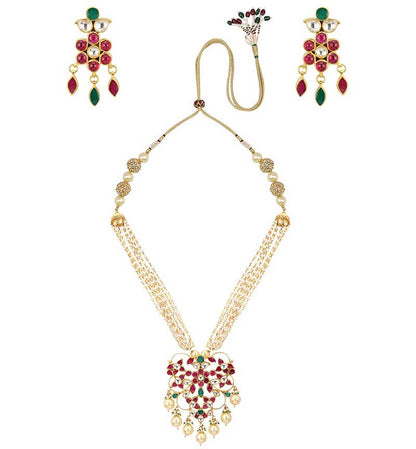 Mutlicolored Jadtar Stone and Pearl Neclace with Earrings