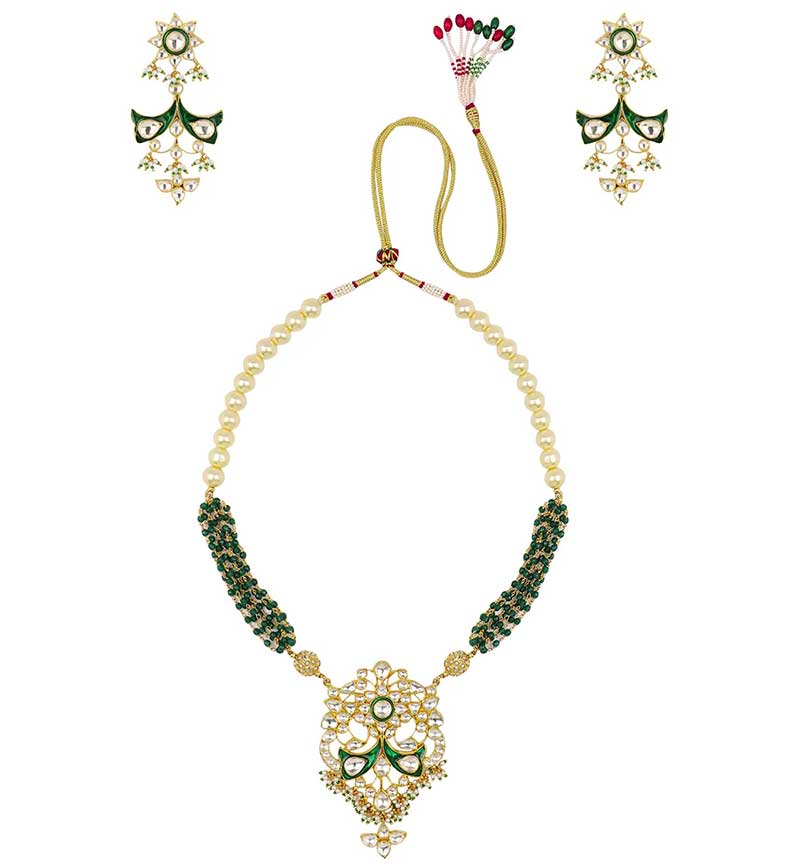 White and Green Necklace Set with Earrings