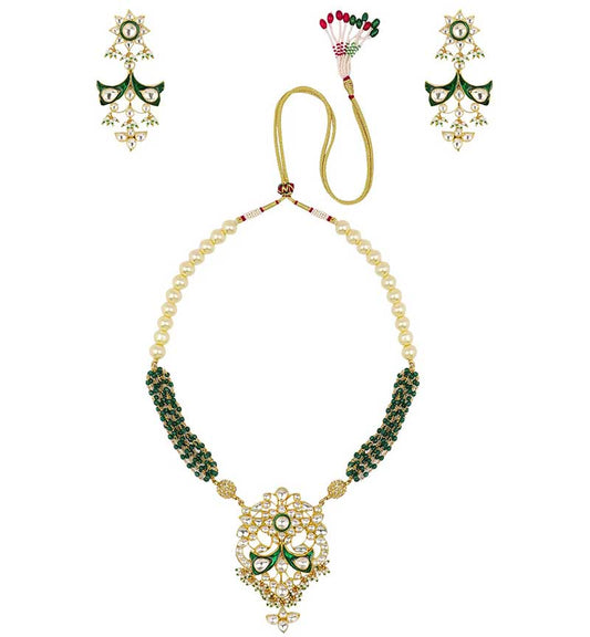 White and Green Necklace Set with Earrings