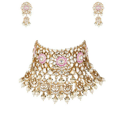 Meenakari worked full neck covering Necklace set with long earrings