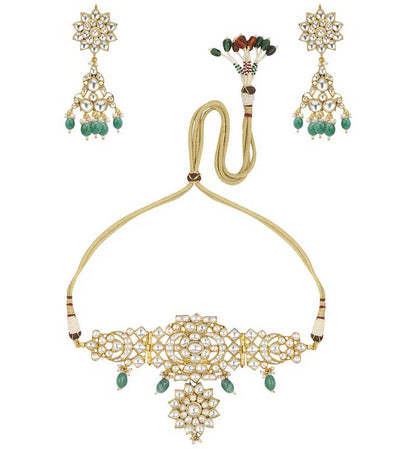 Chocker Set of Sea Green Pearls and White Jadtar