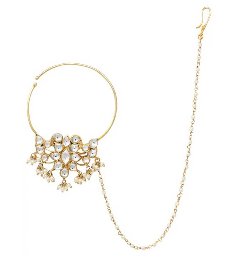 Beaded Nosering in White Jadtar Stones