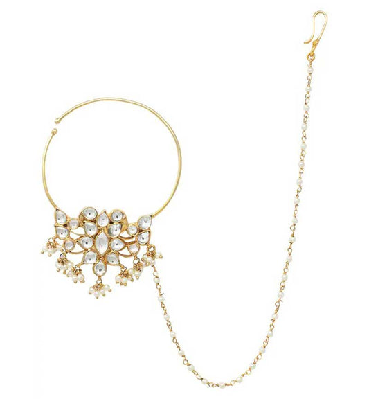 Beaded Nosering in White Jadtar Stones