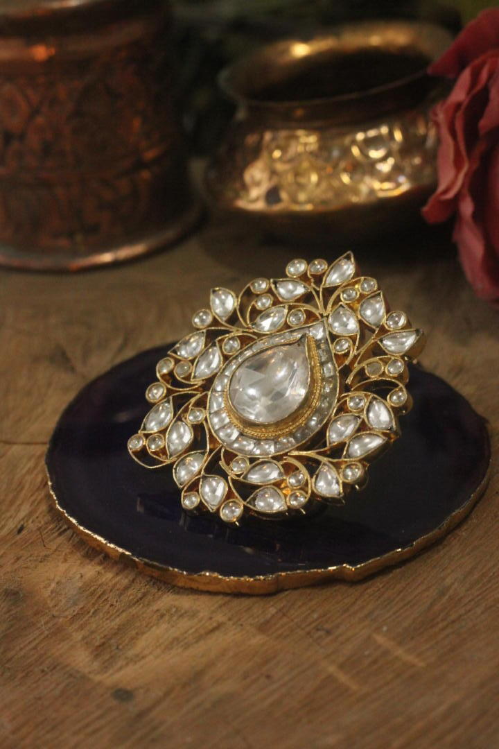 White Kundan Studded Ring