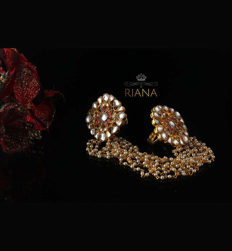 White and red kundan studded rings