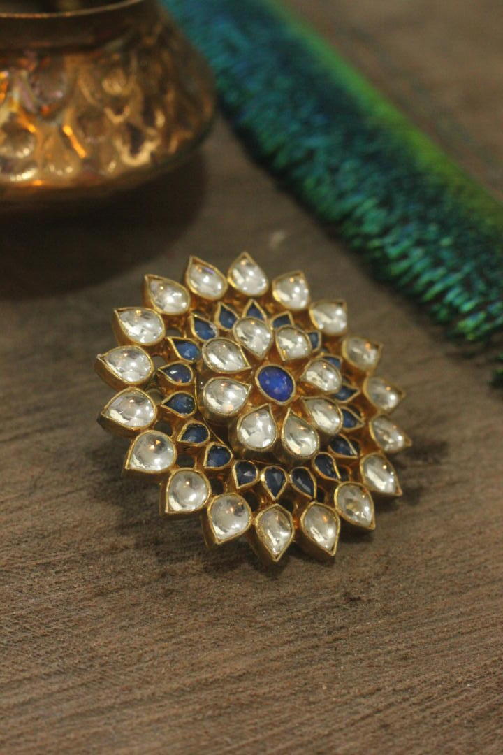 Royal Looking White And Blue Jadtar Studded Ring