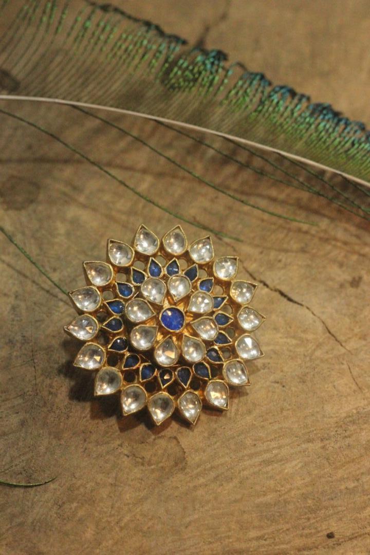Royal Looking White And Blue Jadtar Studded Ring