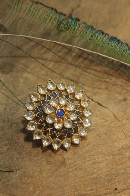 Royal Looking White And Blue Jadtar Studded Ring