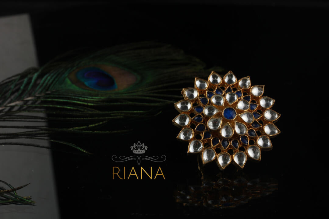 Royal Looking White And Blue Jadtar Studded Ring