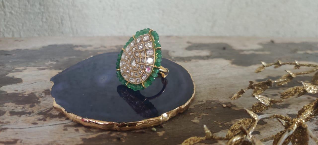 White Jadtar Stones Sea Green Ring