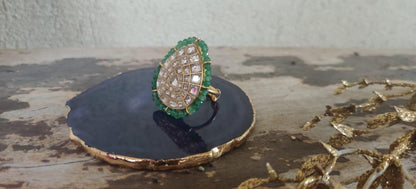 White Jadtar Stones Sea Green Ring