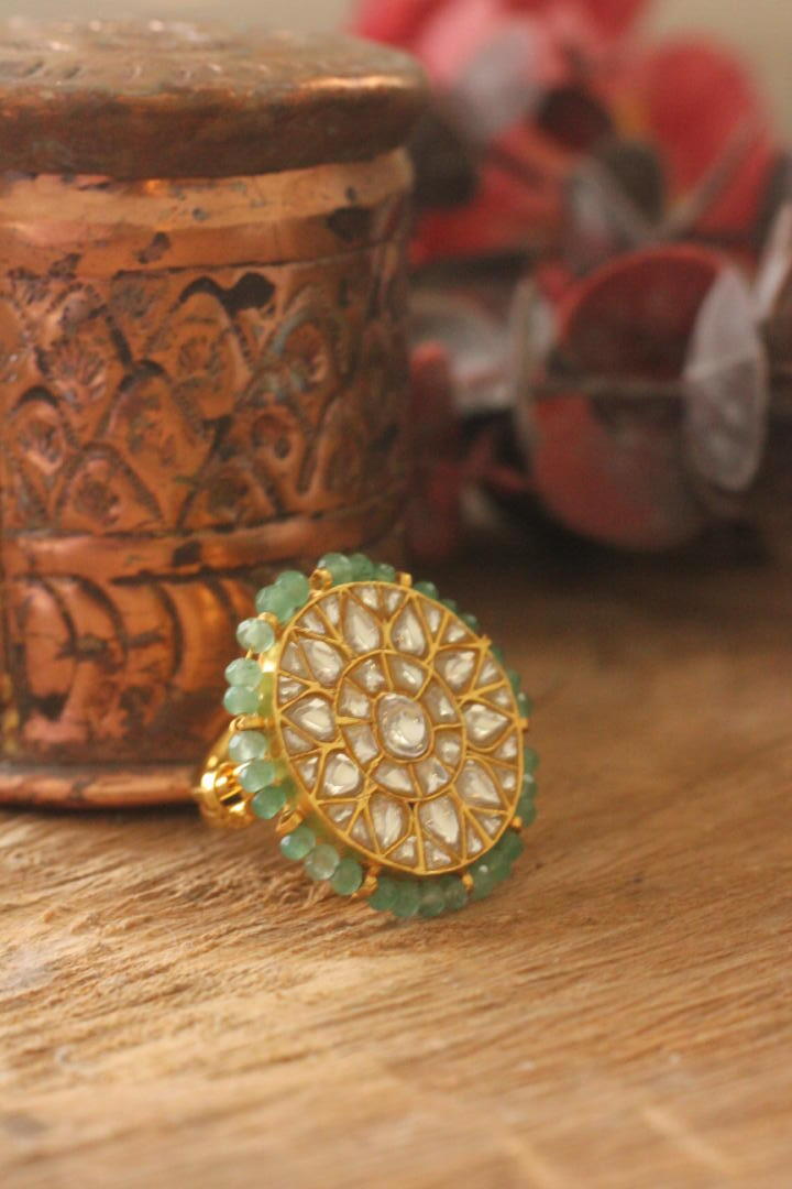 Sea Green White Jadtar Stone Ring