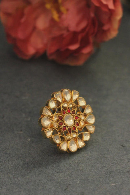 Pink And White Jadtar Stone Ring