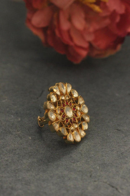 Pink And White Jadtar Stone Ring