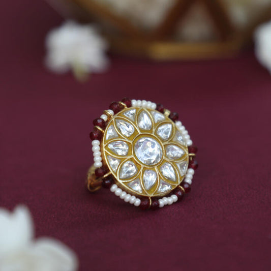 Floral Jadau Ring In 22Kt Gold Plating