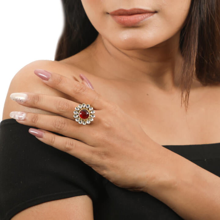 Floral Ring With Pink Centre Stone
