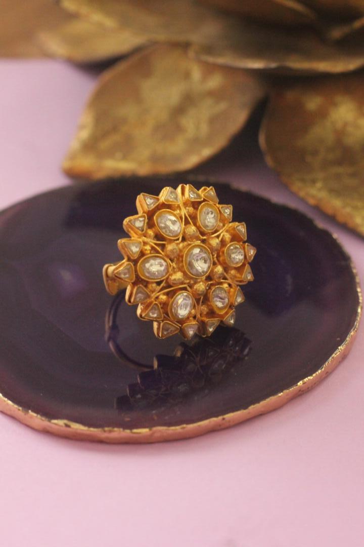 Gold Plated Jadtar Stone Gold Plated Ring