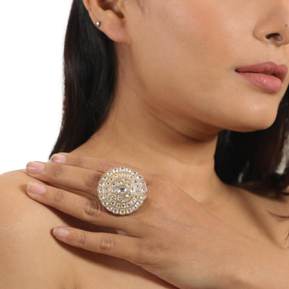 White Flower Jadtar Ring By Riana Jewellery