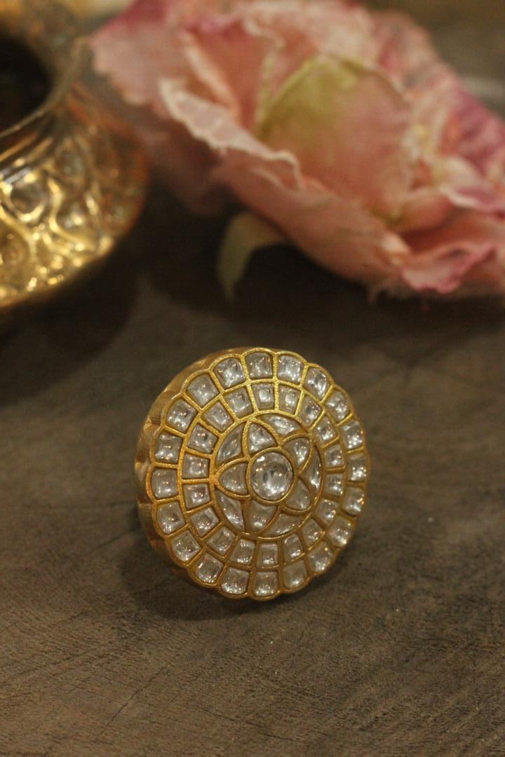 White Flower Jadtar Ring By Riana Jewellery