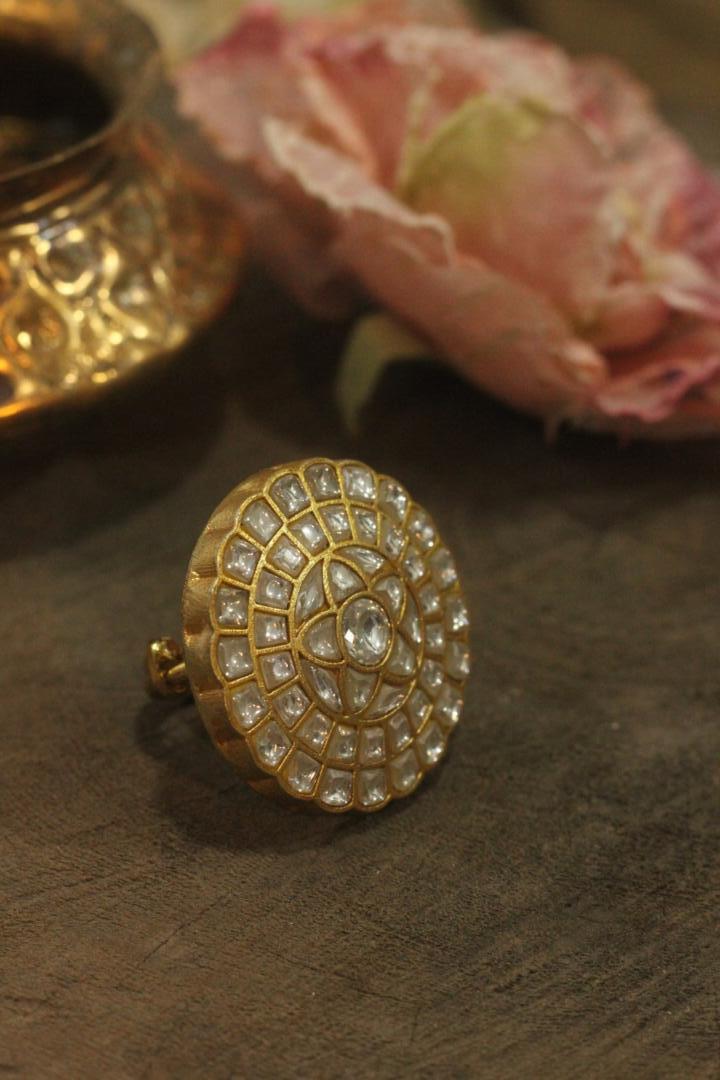 White Flower Jadtar Ring By Riana Jewellery