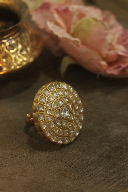 White Flower Jadtar Ring By Riana Jewellery