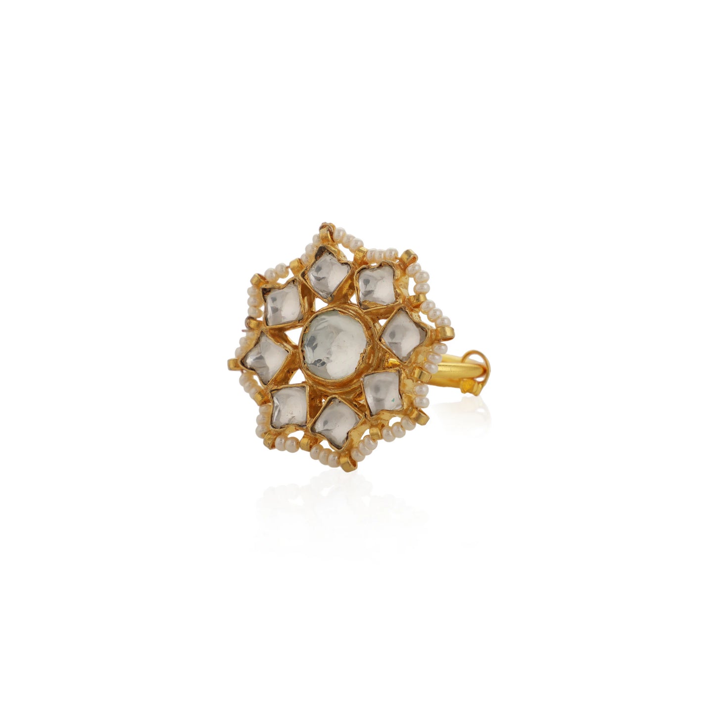 White Flower Unique Design Jadtar Stone Ring