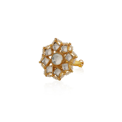 White Flower Unique Design Jadtar Stone Ring