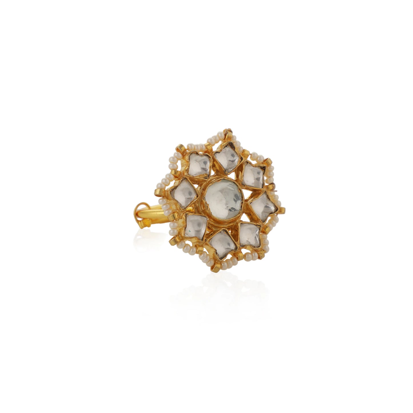 White Flower Unique Design Jadtar Stone Ring