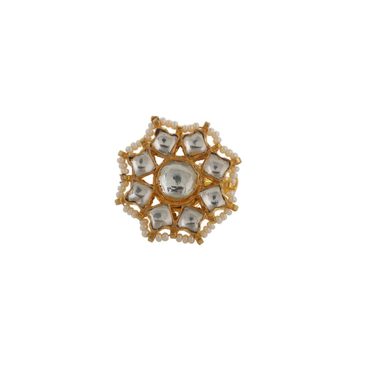 White Flower Unique Design Jadtar Stone Ring