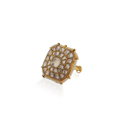 White Jadtar Stone Festival Wear Ring/Adjustable Ring