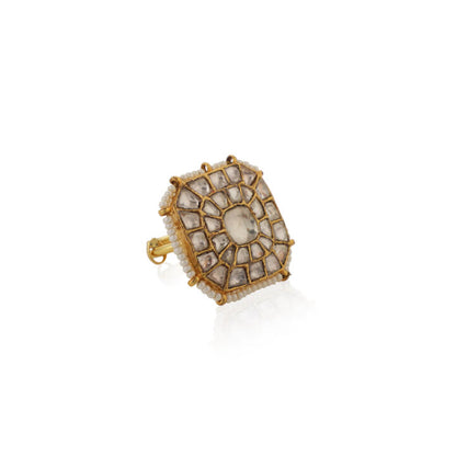 White Jadtar Stone Festival Wear Ring/Adjustable Ring