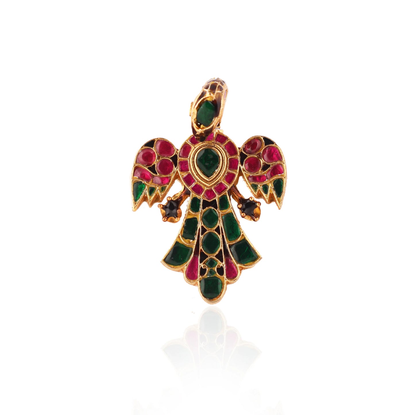 Gold Plated Peacock Pink & Green Jadtar Finger Ring For Women