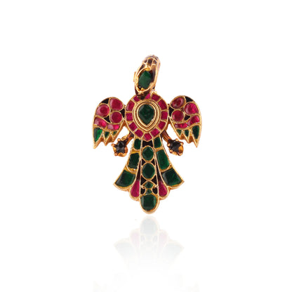 Gold Plated Peacock Pink & Green Jadtar Finger Ring For Women