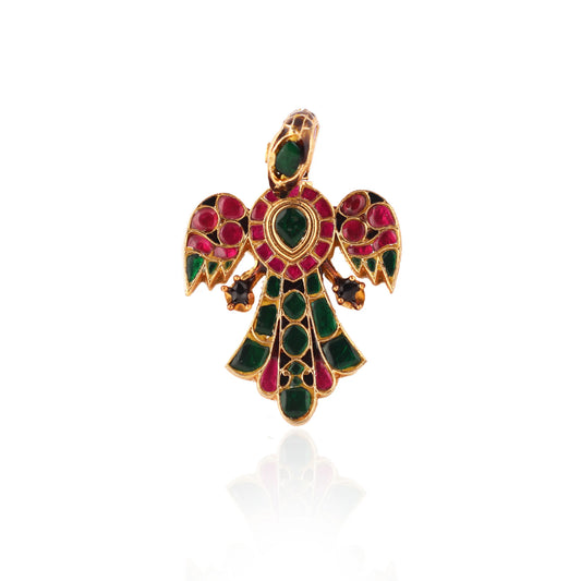 Gold Plated Peacock Pink & Green Jadtar Finger Ring For Women