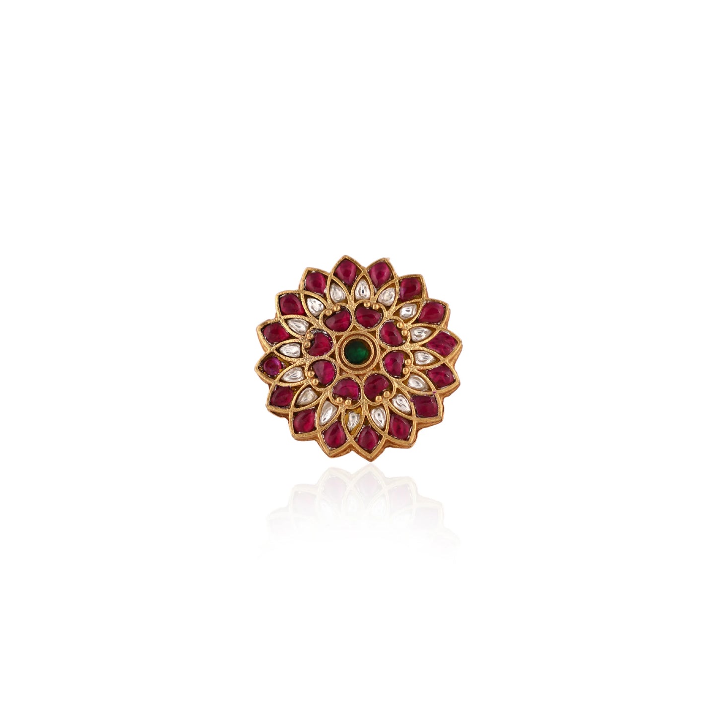 Stunning Green & Pink Floral Leaf Gold Plated Adjustable Ring